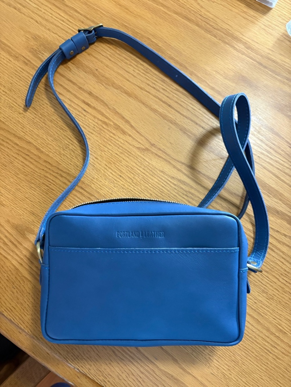 Portland Leather Indigo Blue Zip-Top Large Camera Crossbody